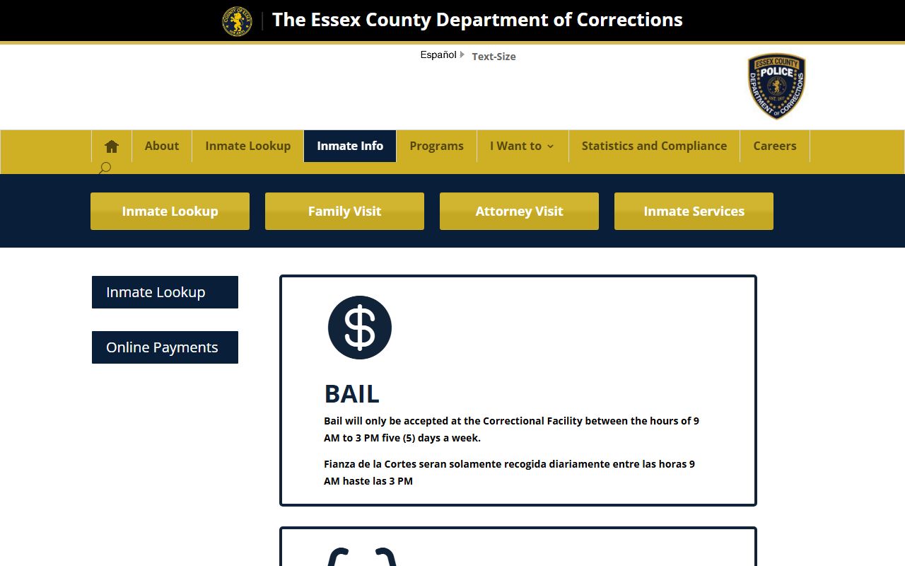Essex County inmate records mail and money instructions