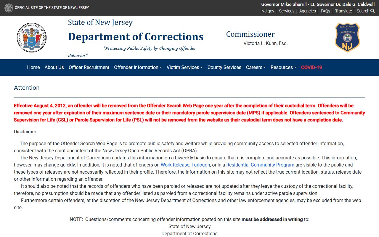 Essex County inmate records NJDOC offender search for state prisoners